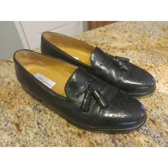 MEZLAN HAVANA MENS TASSLE LOAFER DRESS SHOES SIZE 9.5 M CAP TOE LEATHER BLACK - Picture 1 of 12